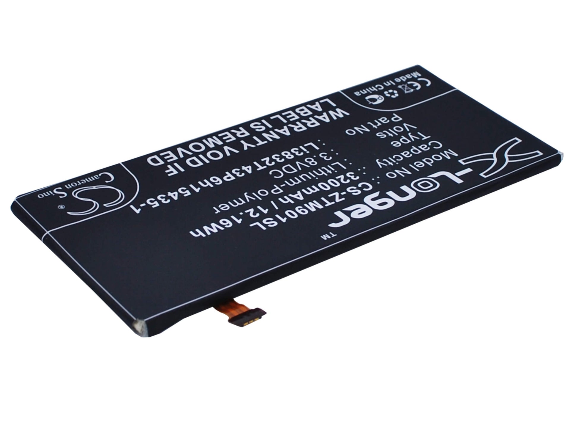 3.8V, 3200mAh, Li-Polymer Battery fits Zte, Grand M901c, Grand M901q, 12.16Wh