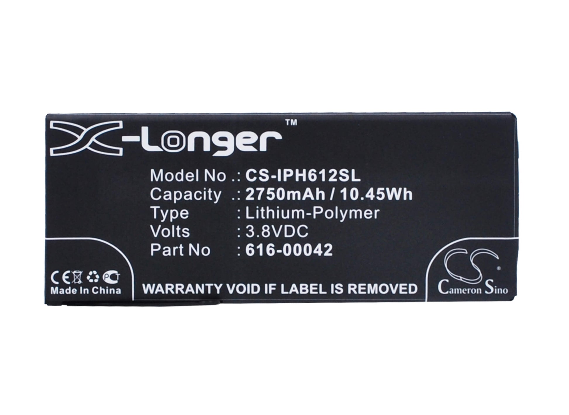 3.8V, 2750mAh, Li-Polymer Battery fits Apple, A1634, A1687, 10.45Wh