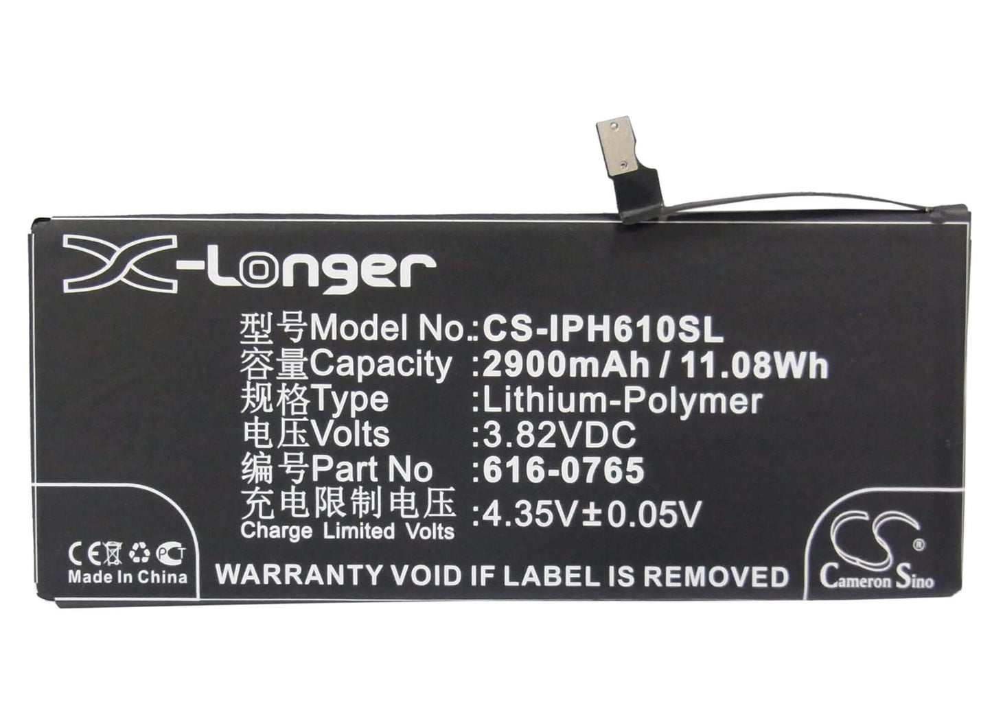 3.82V, 2900mAh, Li-Polymer Battery fits Apple, A1522, A1524, 11.078Wh