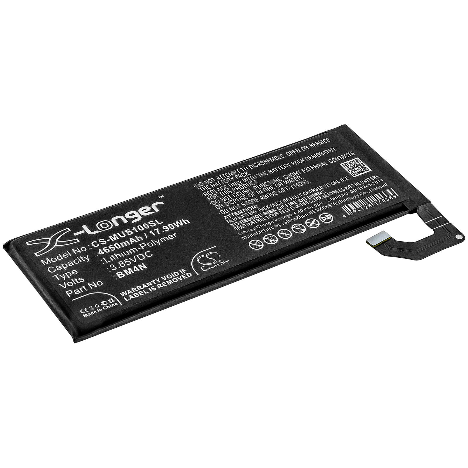 3.85V, 4650mAh, Li-Polymer Battery fits Xiaomi, M2102j2sc, Mi 10, 17.9025Wh
