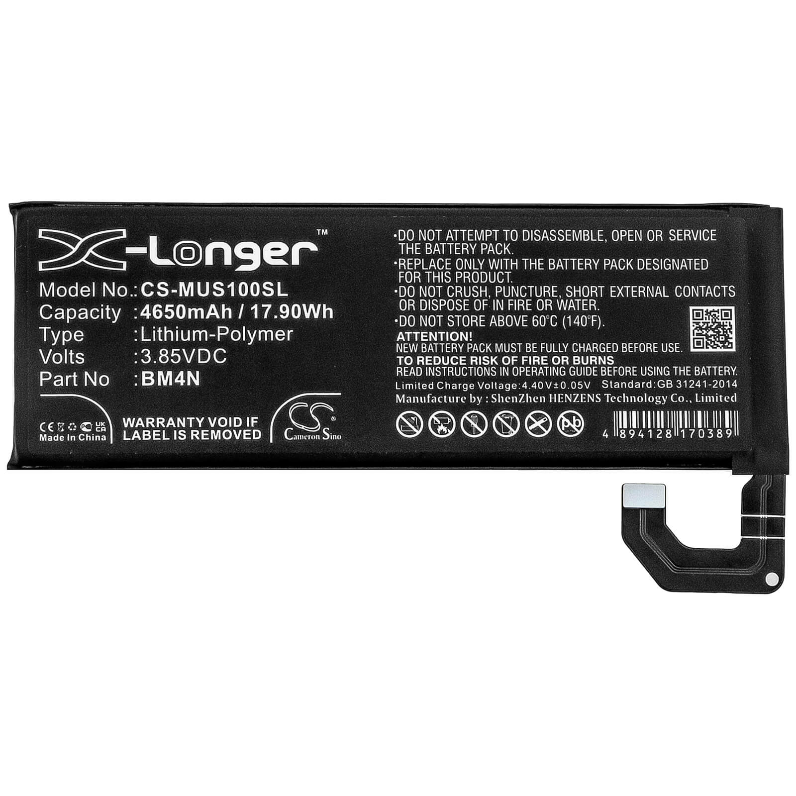 3.85V, 4650mAh, Li-Polymer Battery fits Xiaomi, M2102j2sc, Mi 10, 17.9025Wh
