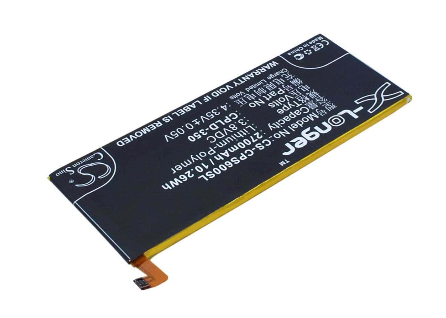 3.8V, 2700mAh, Li-Polymer Battery fits Coolpad, Ivvi S6, Ivvi S6-nt, 10.26Wh