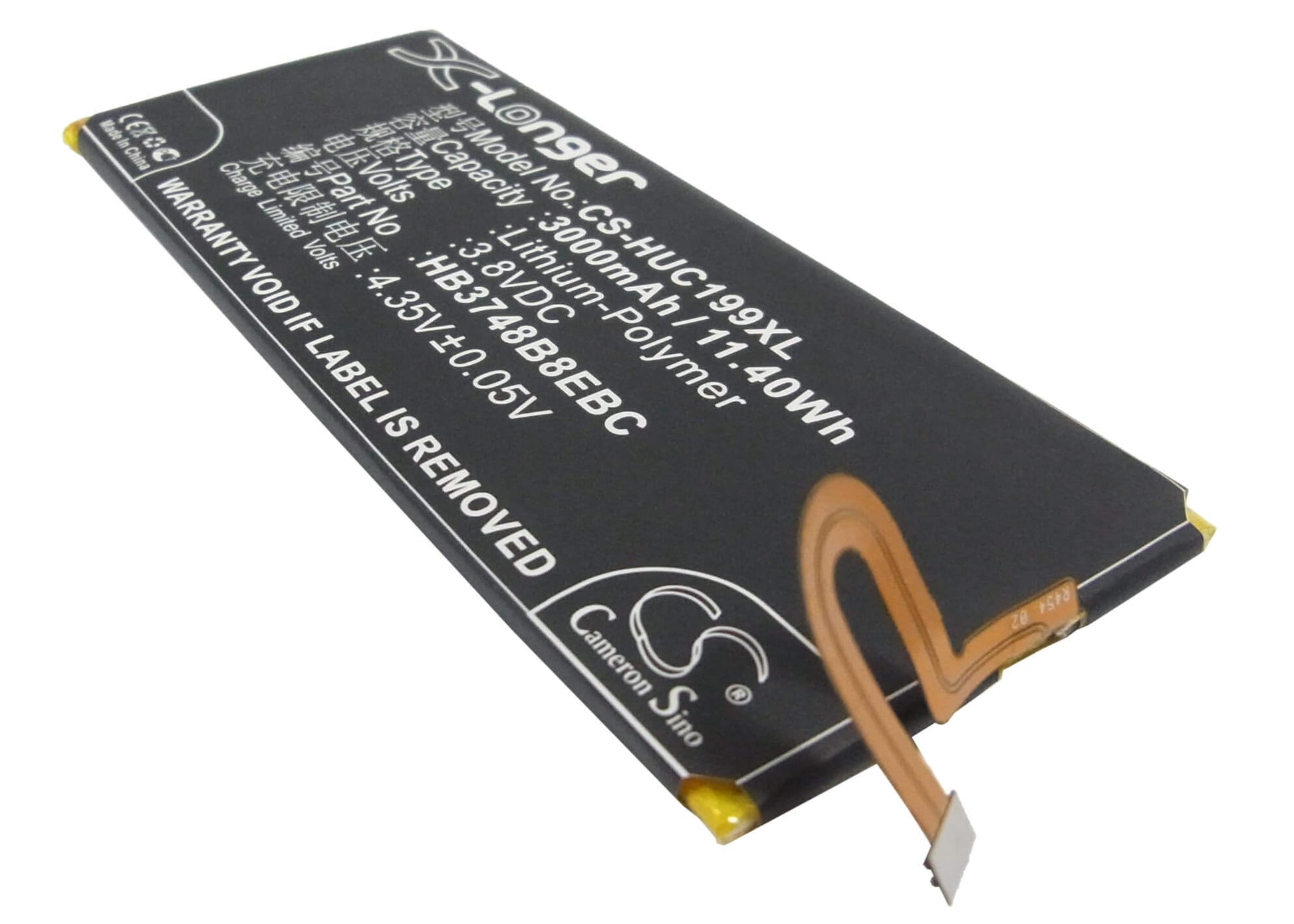 3.8V, 3000mAh, Li-Polymer Battery fits Huawei, Ascend G7, Ascend G7 Plus, 11.4Wh