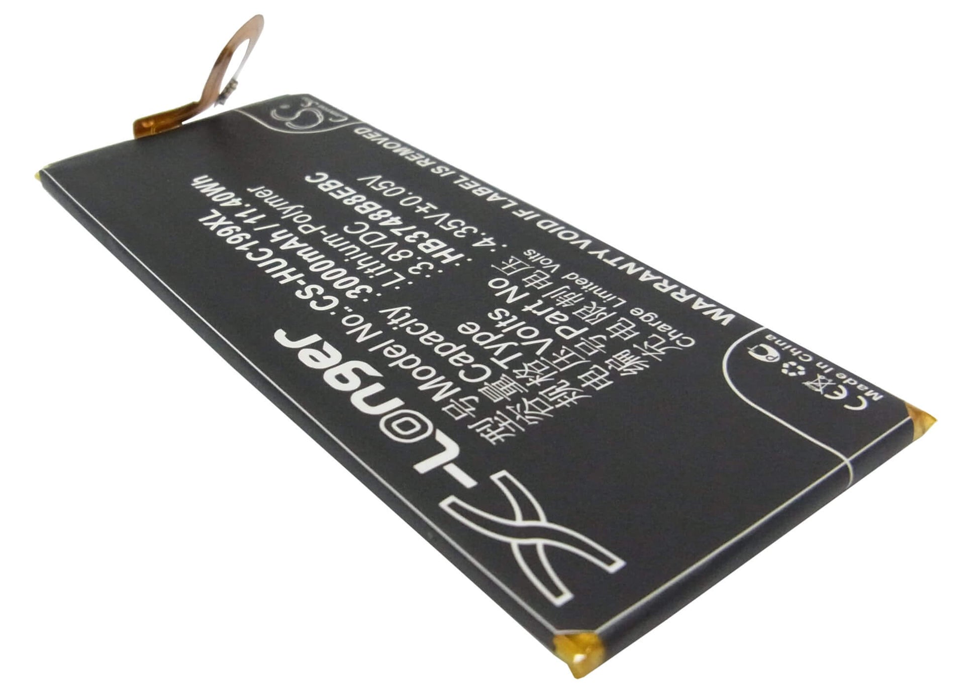3.8V, 3000mAh, Li-Polymer Battery fits Huawei, Ascend G7, Ascend G7 Plus, 11.4Wh
