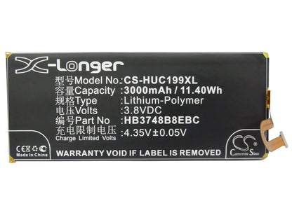 3.8V, 3000mAh, Li-Polymer Battery fits Huawei, Ascend G7, Ascend G7 Plus, 11.4Wh
