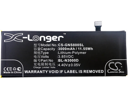 3.85V, 3000mAh, Li-Polymer Battery fits Blu, P0030uu, Pure Xr, 11.55Wh