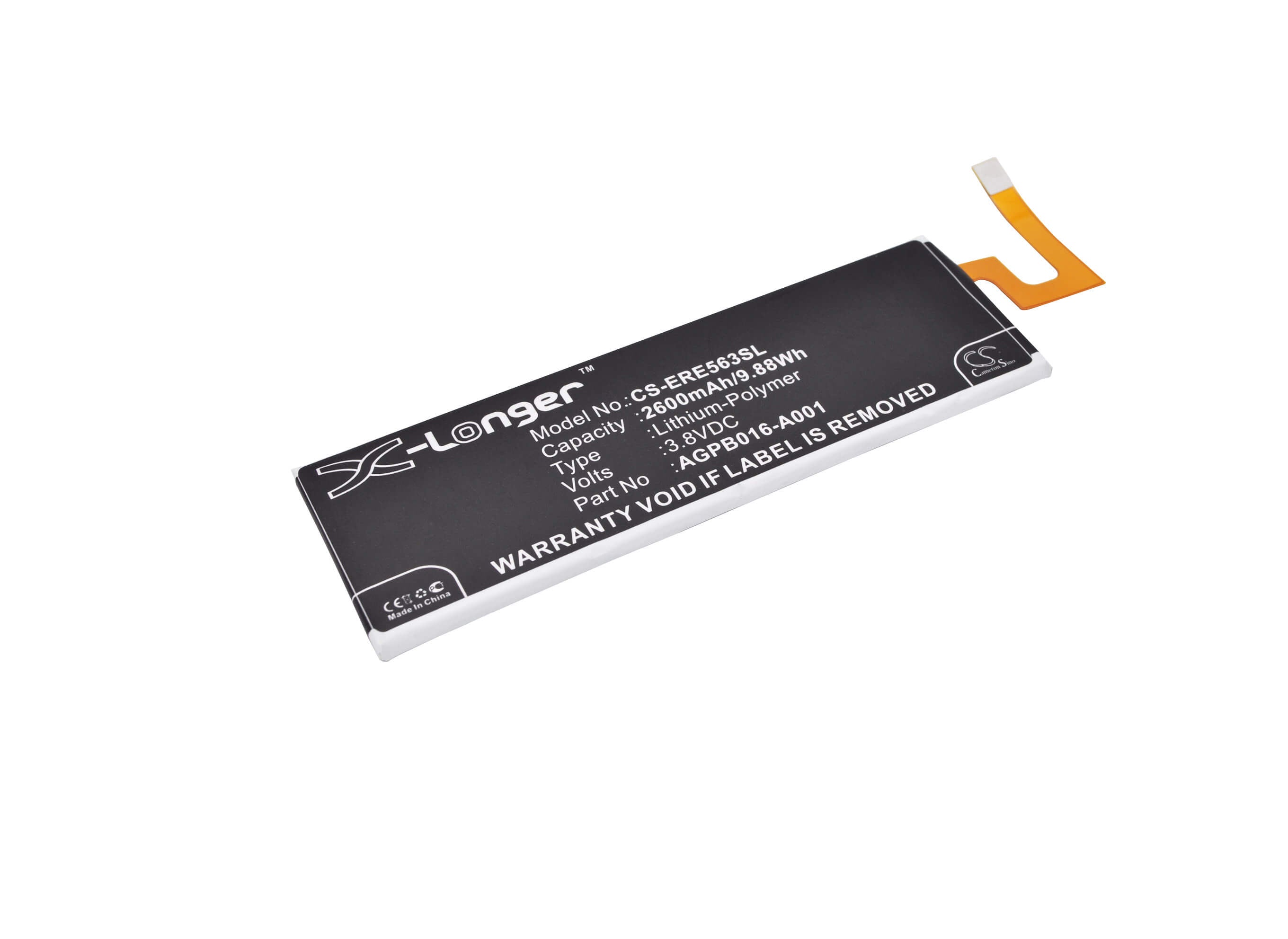 3.8V, 2600mAh, Li-Polymer Battery fits Sony Ericsson, E5606, E5633, 9.88Wh