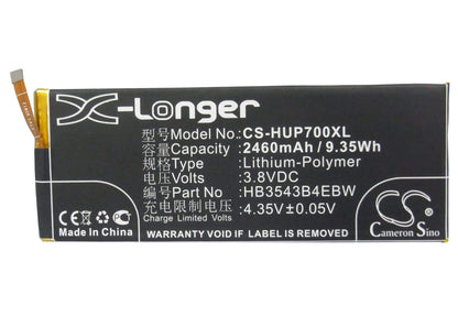 3.8V, 2460mAh, Li-Polymer Battery fits Huawei, Ascend P7, Ascend P7-l00, 9.348Wh
