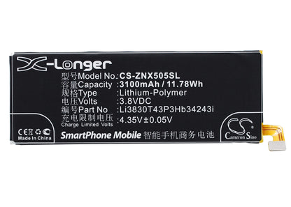 3.8V, 3100mAh, Li-Polymer Battery fits Zte, Nubia Z7 Max, Nubia Z7 Max Dual Sim, 11.78Wh