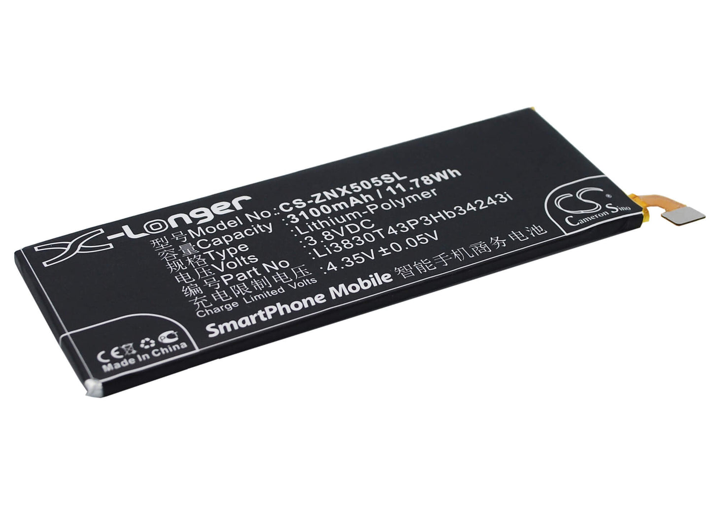3.8V, 3100mAh, Li-Polymer Battery fits Zte, Nubia Z7 Max, Nubia Z7 Max Dual Sim, 11.78Wh