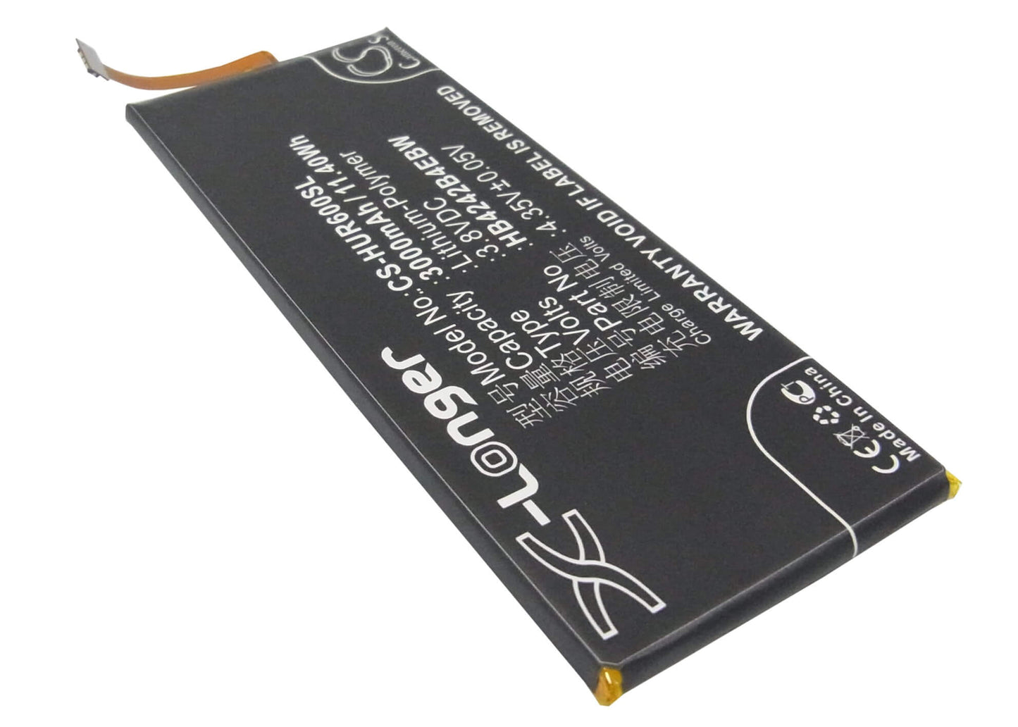 3.8V, 3000mAh, Li-Polymer Battery fits Huawei, Ath-al00, Ath-cl00, 11.4Wh