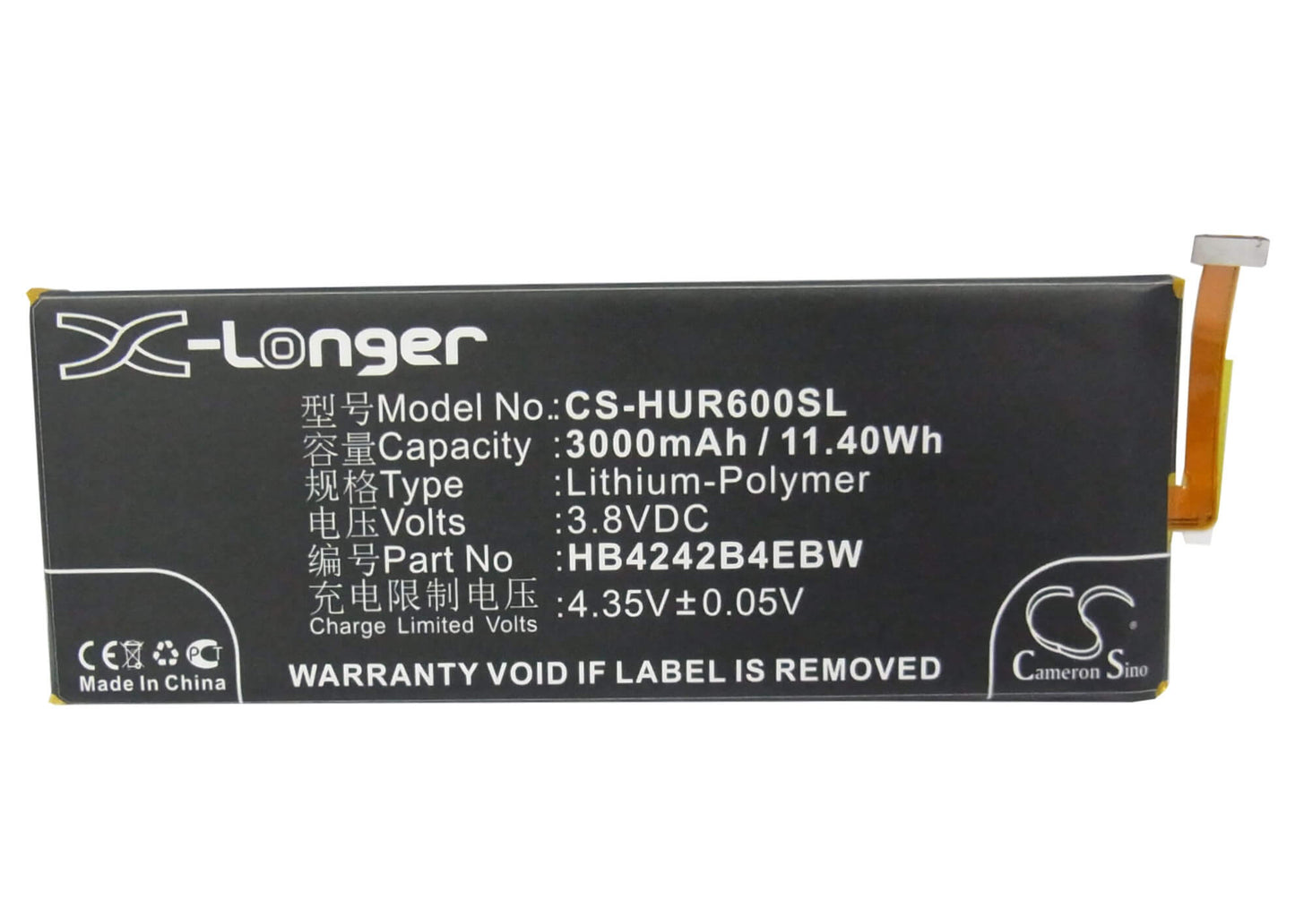 3.8V, 3000mAh, Li-Polymer Battery fits Huawei, Ath-al00, Ath-cl00, 11.4Wh