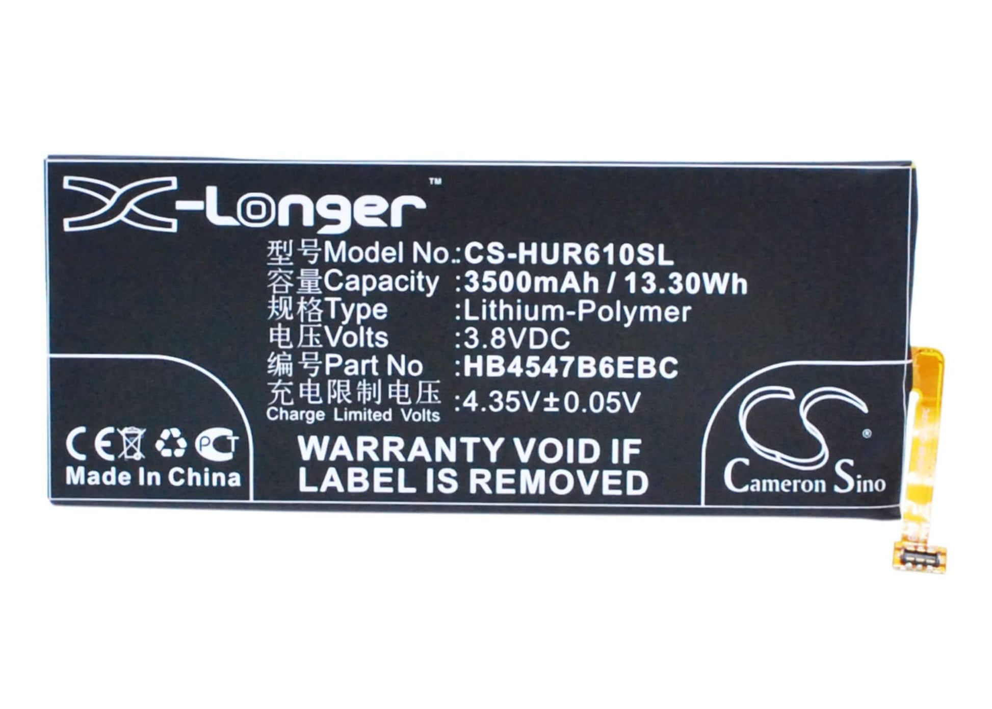 3.8V, 3500mAh, Li-Polymer Battery fits Huawei, Ascend Gx1, Ascend Gx1 Dual Sim, 13.3Wh