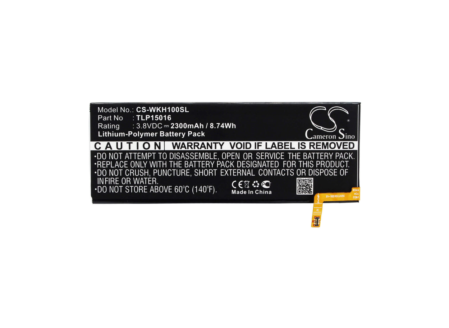 3.8V, 2300mAh, Li-Polymer Battery fits Wiko, Highway Star, Highway Star 4g, 8.74Wh