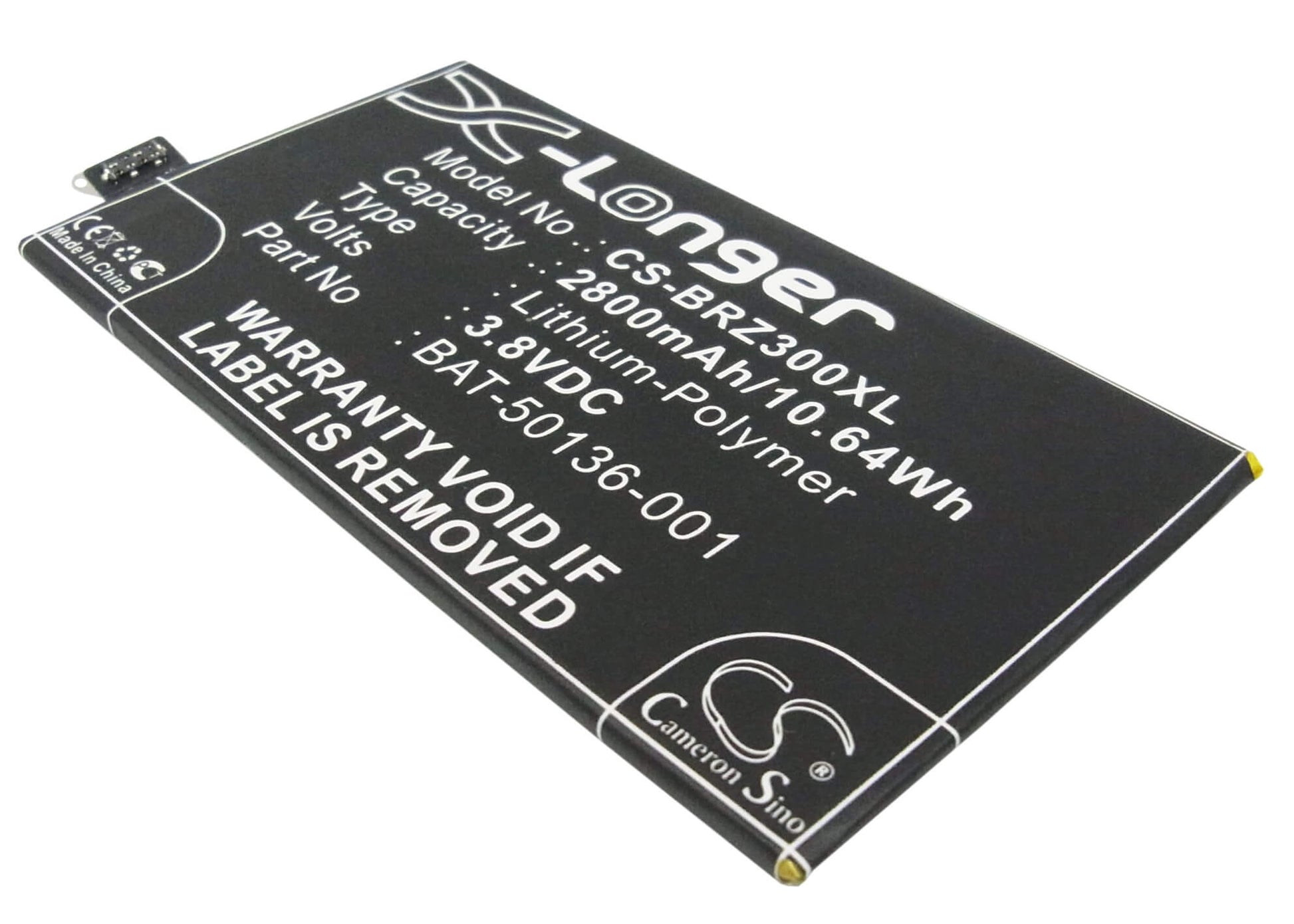 3.8V, 2800mAh, Li-Polymer Battery fits Blackberry, A10, Aristo, 10.64Wh