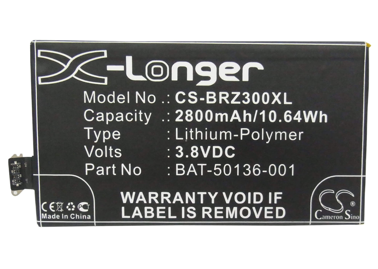 3.8V, 2800mAh, Li-Polymer Battery fits Blackberry, A10, Aristo, 10.64Wh