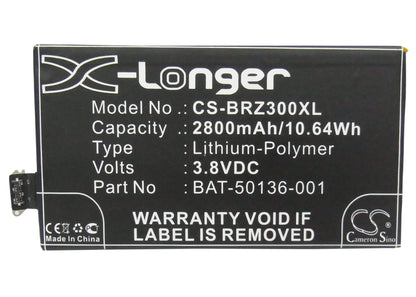 3.8V, 2800mAh, Li-Polymer Battery fits Blackberry, A10, Aristo, 10.64Wh
