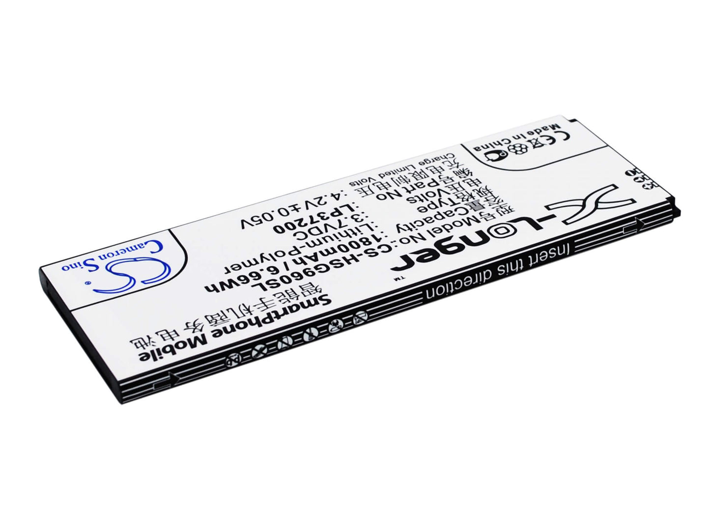 3.7V, 1800mAh, Li-Polymer Battery fits Hisense, Hs-g960, Hs-t960, 6.66Wh