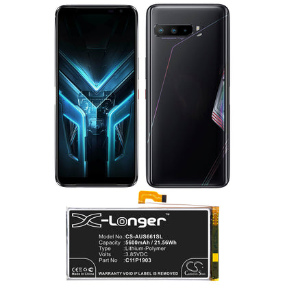 3.85V, 5600mAh, Li-Polymer Battery fits Asus, Rog Phone 3, Rog Phone Iii, 21.56Wh