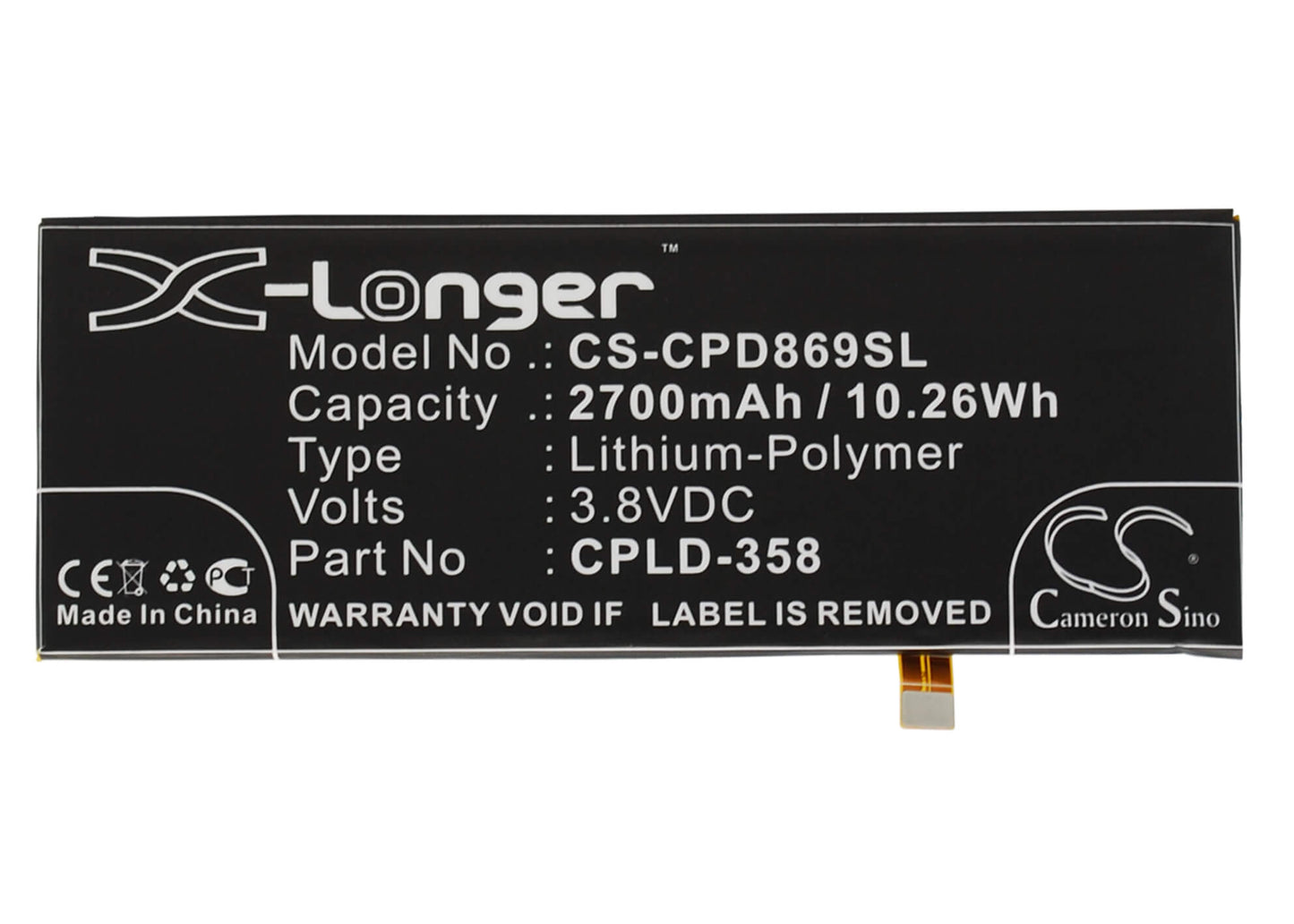 3.8V, 2700mAh, Li-Polymer Battery fits Coolpad, 8690, 8690-t00, 10.26Wh