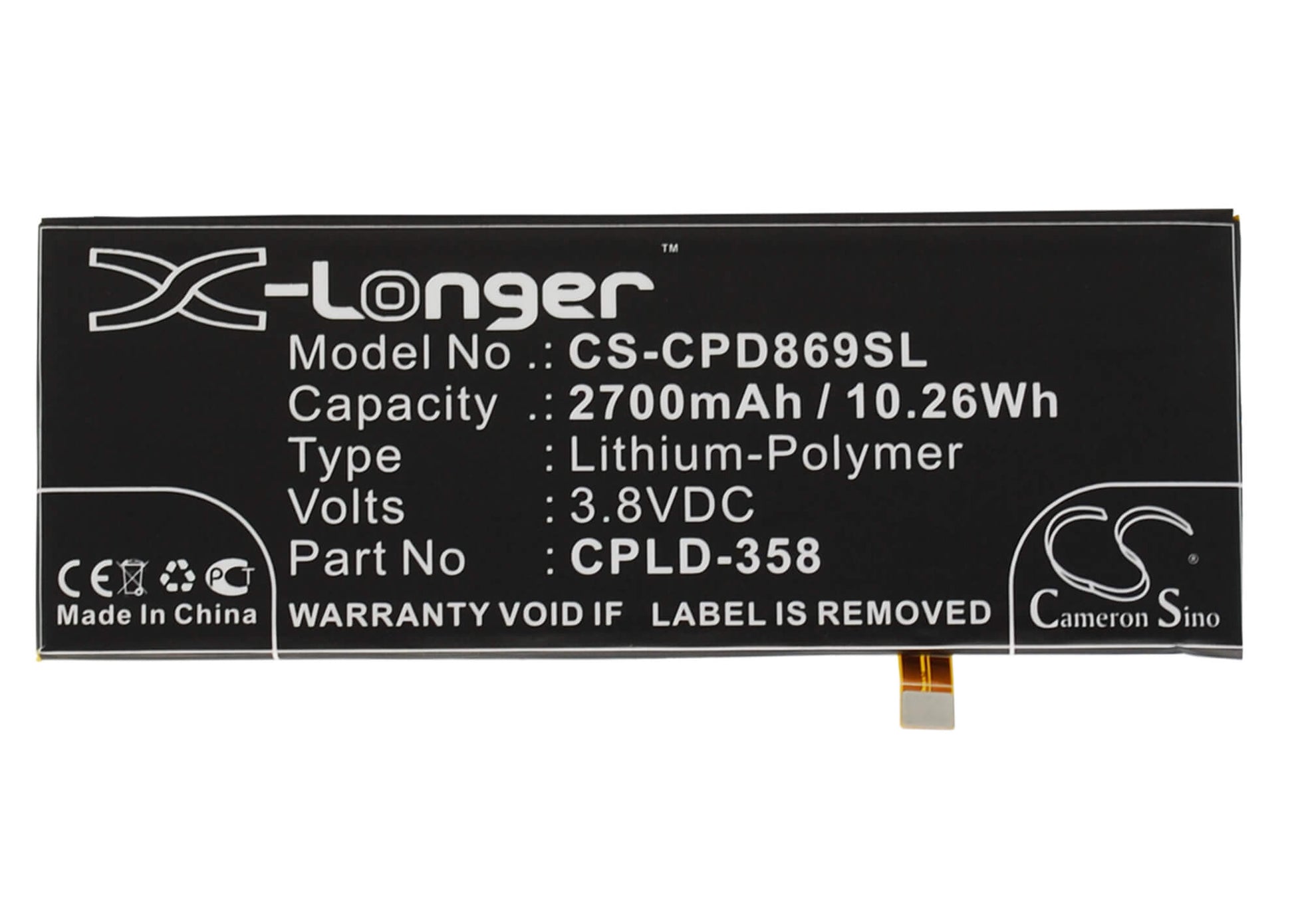 3.8V, 2700mAh, Li-Polymer Battery fits Coolpad, 8690, 8690-t00, 10.26Wh