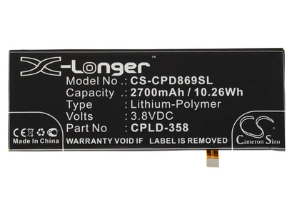 3.8V, 2700mAh, Li-Polymer Battery fits Coolpad, 8690, 8690-t00, 10.26Wh