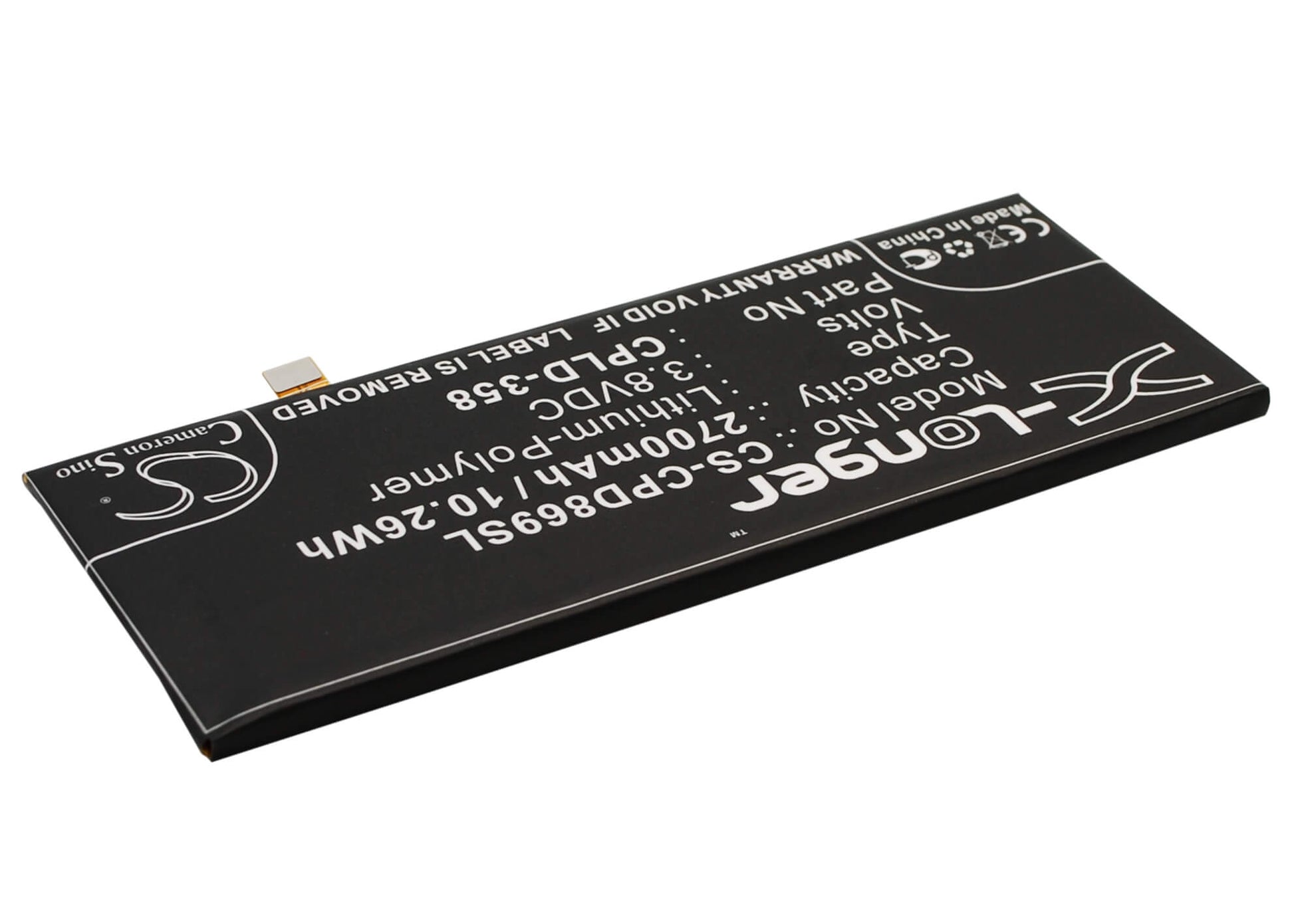 3.8V, 2700mAh, Li-Polymer Battery fits Coolpad, 8690, 8690-t00, 10.26Wh
