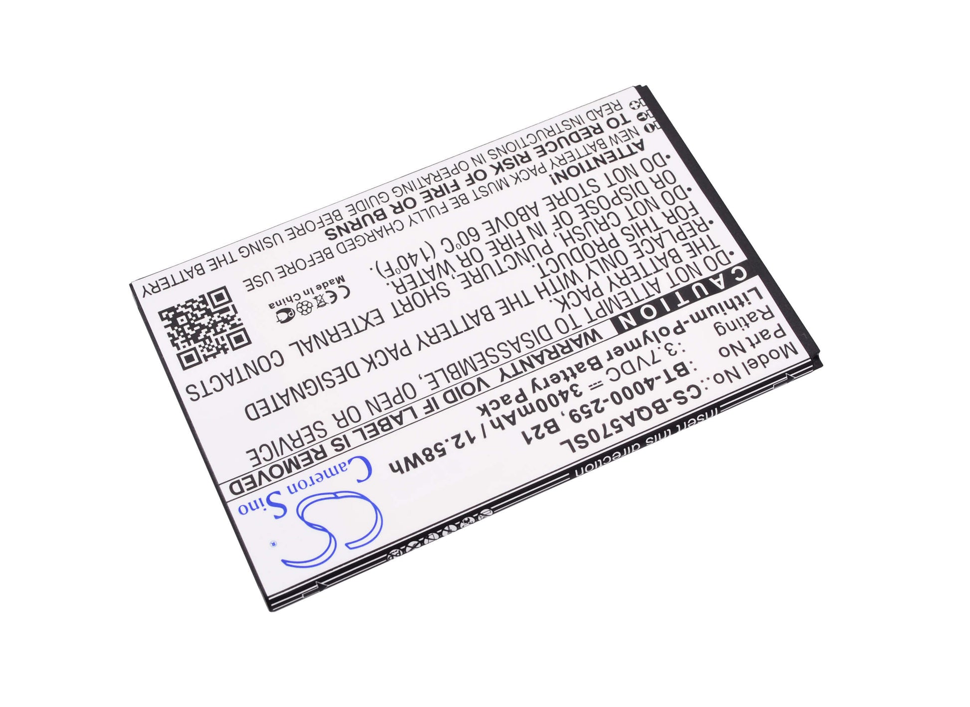 3.7V, 3400mAh, Li-Polymer Battery fits Bq, Aquaris 5.7, 12.58Wh