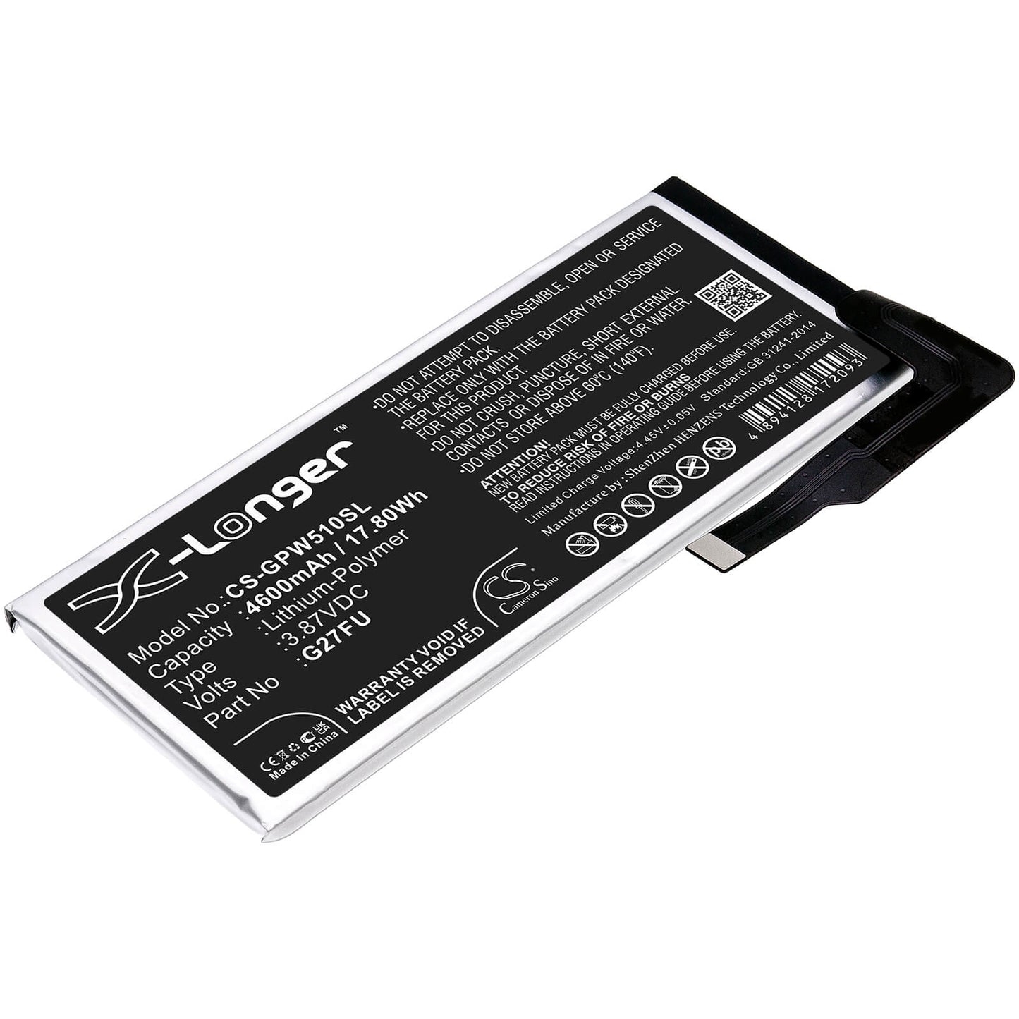 3.87V, 4600mAh, Li-Polymer Battery fits Google, Pixel 5a, Pixel 5a 5g, 17.802Wh