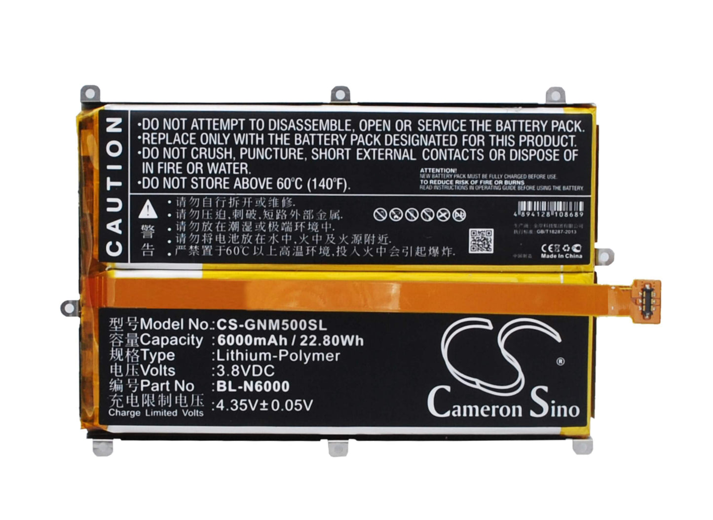 3.8V, 6000mAh, Li-Polymer Battery fits Gionee, M5, 22.8Wh
