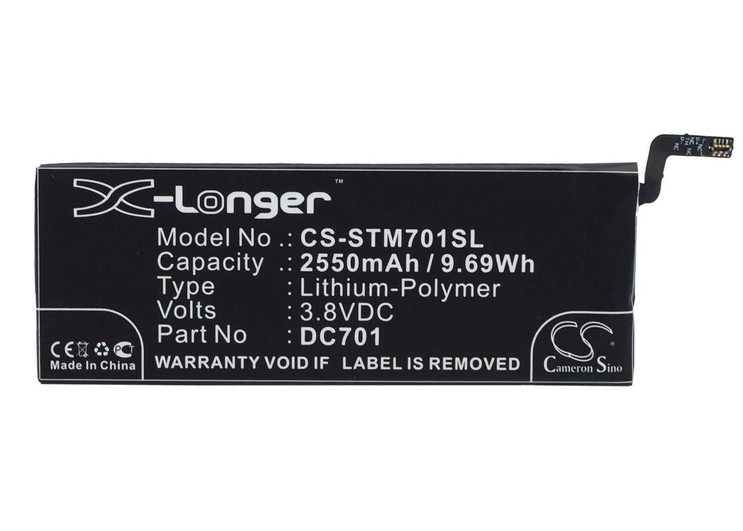 3.8V, 2550mAh, Li-Polymer Battery fits Smartisan, Sm701, Sm705, 9.69Wh