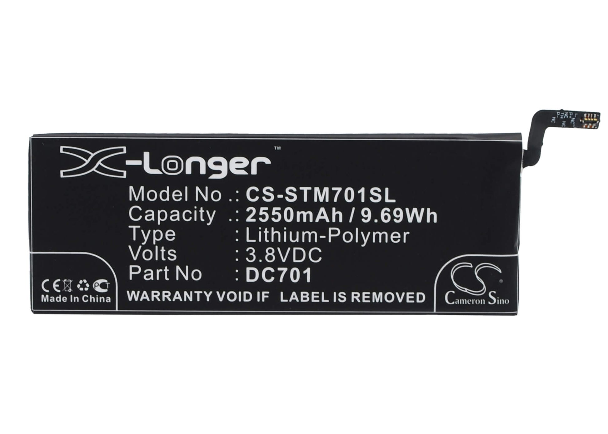 3.8V, 2550mAh, Li-Polymer Battery fits Smartisan, Sm701, Sm705, 9.69Wh