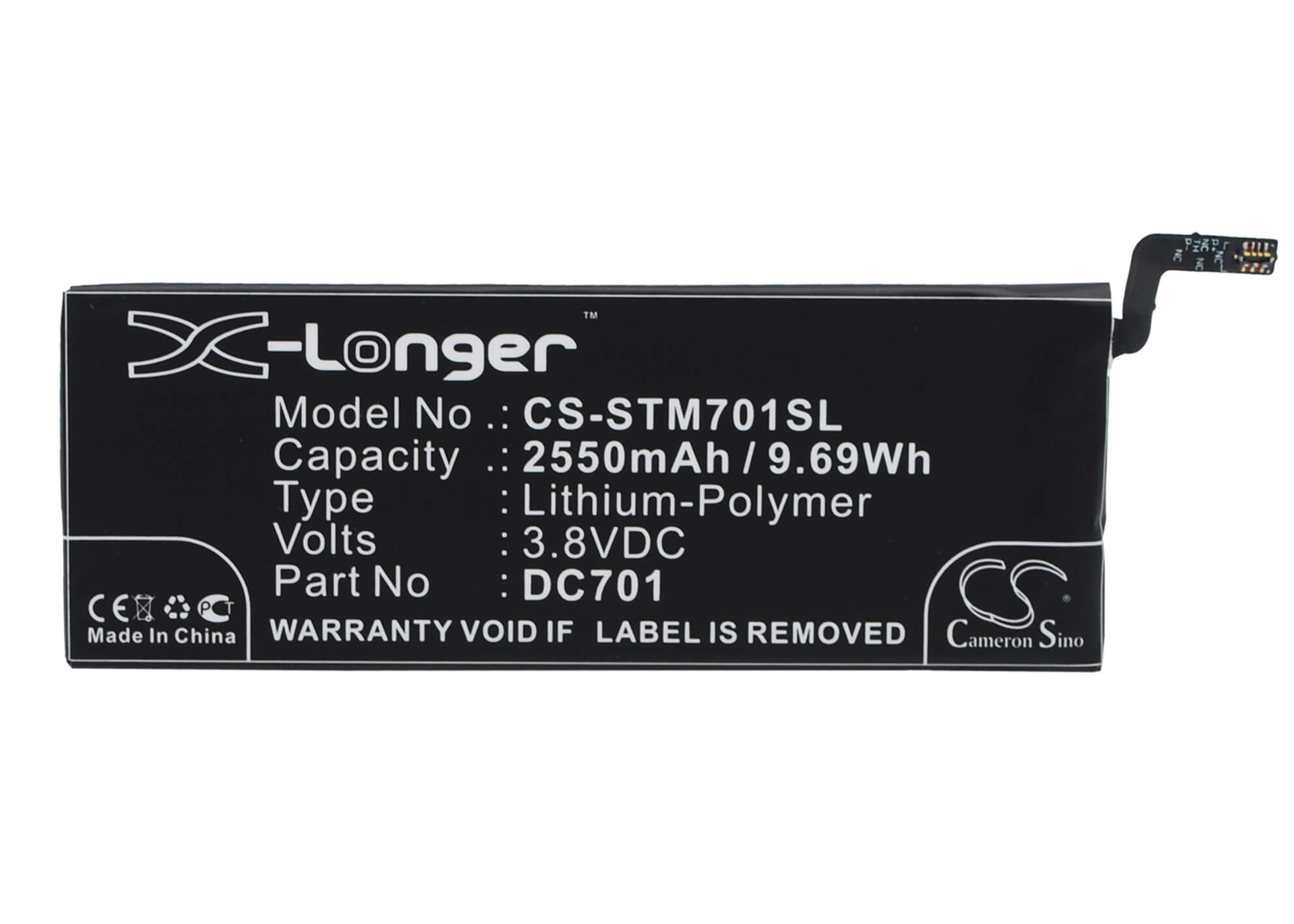 3.8V, 2550mAh, Li-Polymer Battery fits Smartisan, Sm701, Sm705, 9.69Wh