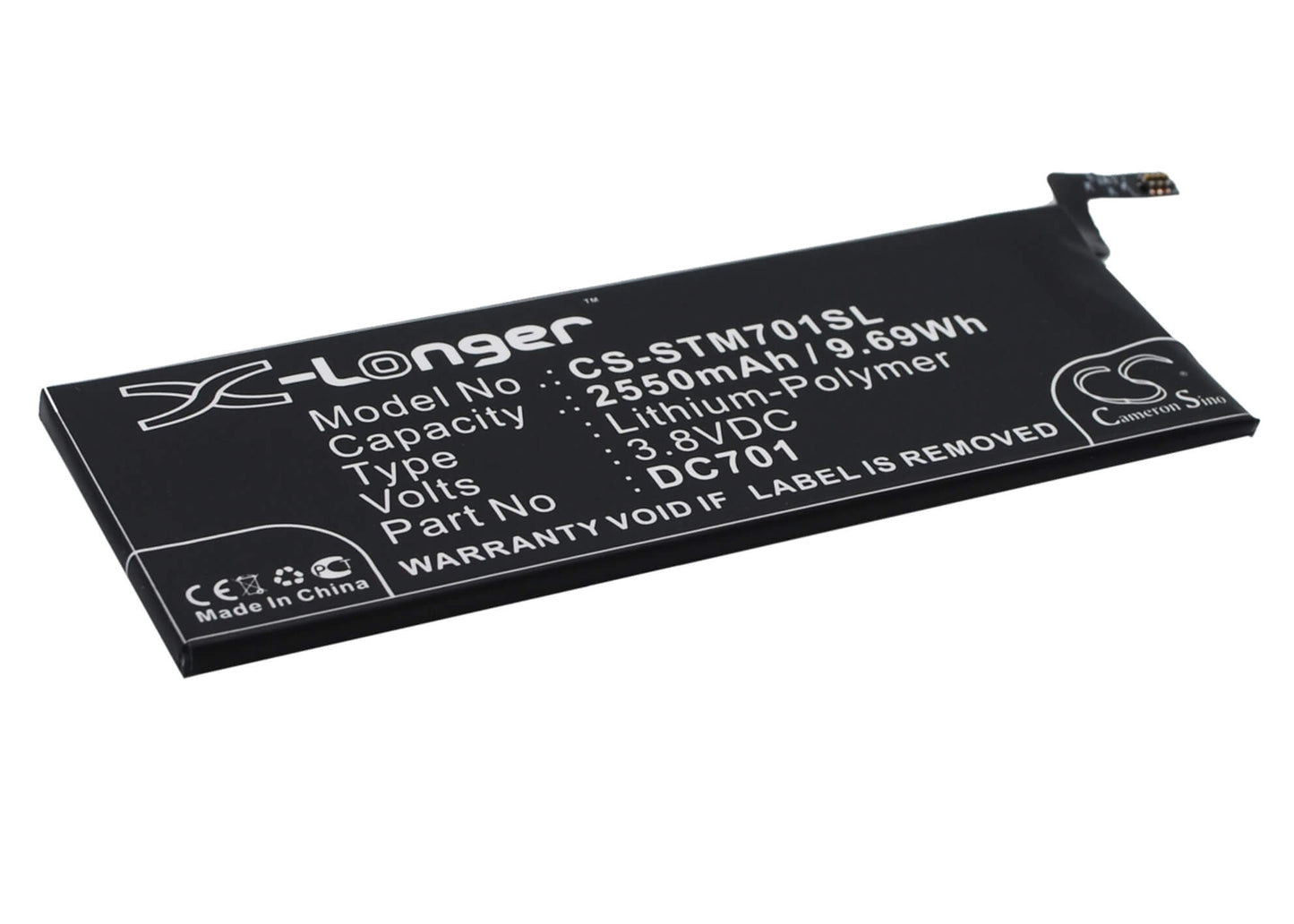 3.8V, 2550mAh, Li-Polymer Battery fits Smartisan, Sm701, Sm705, 9.69Wh