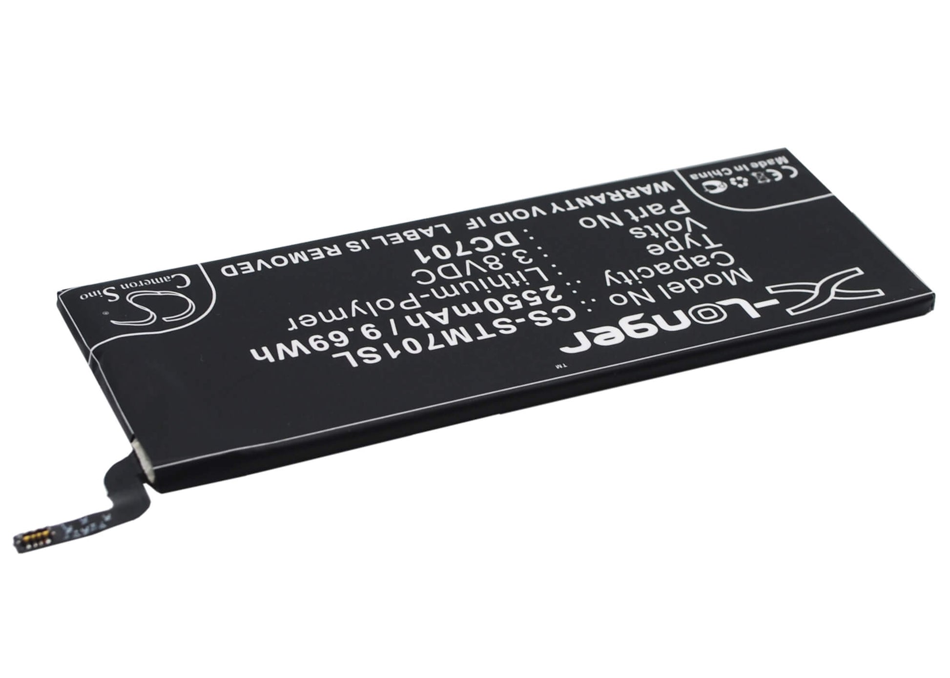 3.8V, 2550mAh, Li-Polymer Battery fits Smartisan, Sm701, Sm705, 9.69Wh
