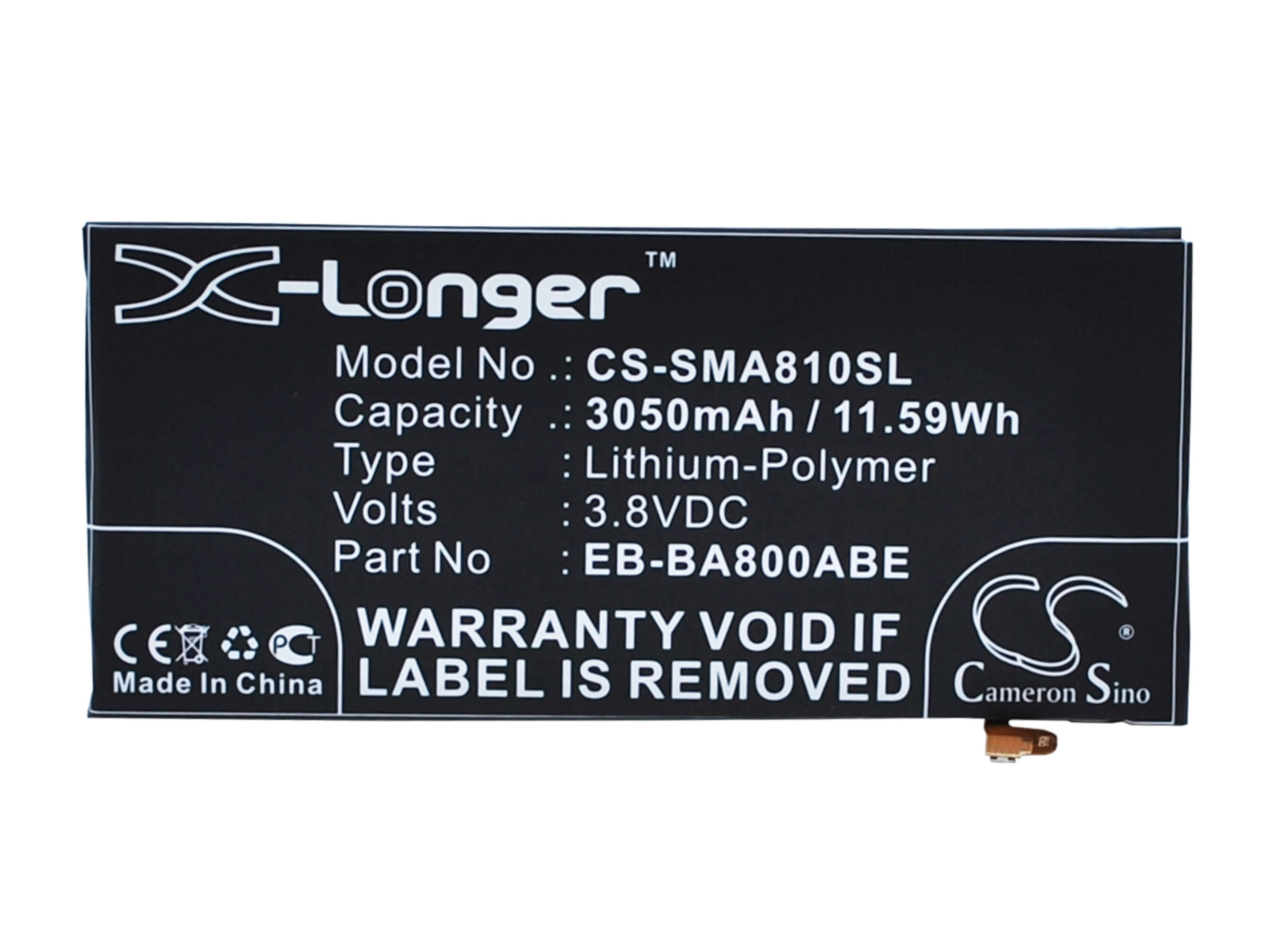 3.8V, 3050mAh, Li-Polymer Battery fits Samsung, Galaxy A8 2015, Galaxy A8 Duos, 11.59Wh
