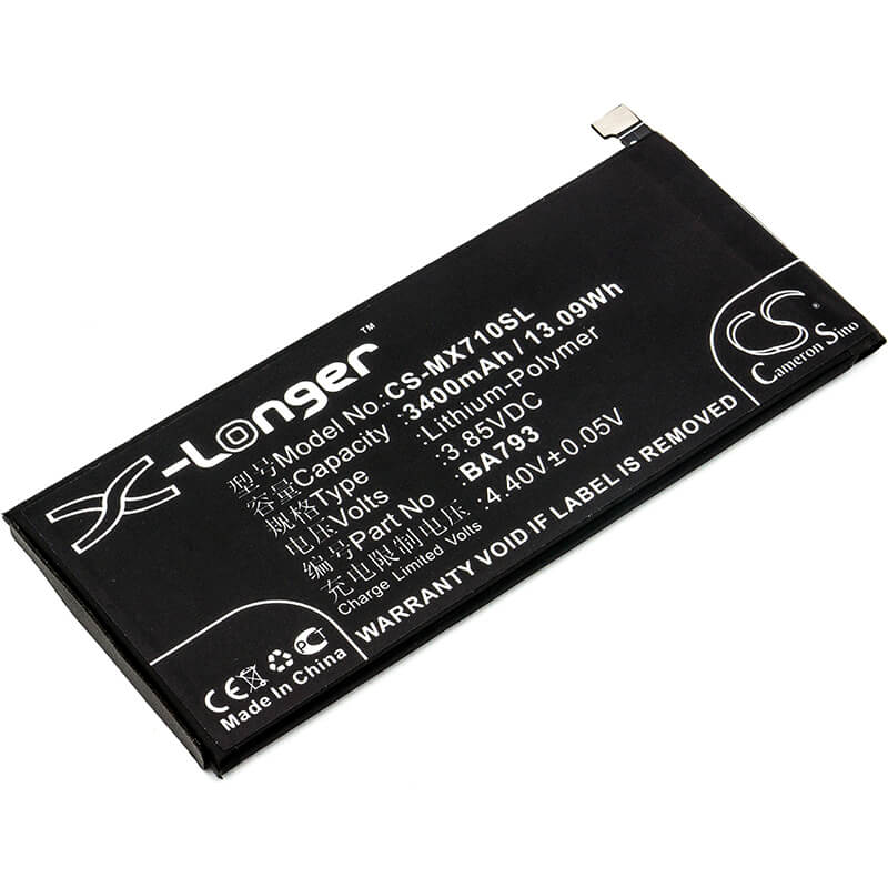 3.85V, 3400mAh, Li-Polymer Battery fits Meizu, M793q, Pro 7 Plus, 13.09Wh