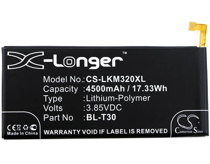 3.85V, 4500mAh, Li-Polymer Battery fits Lg, Fiesta, Fiesta 2 Lte, 17.325Wh