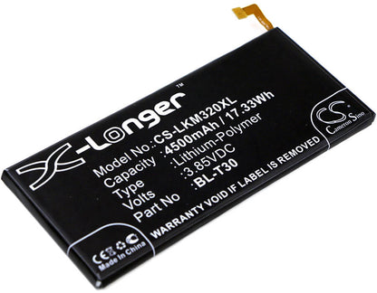 3.85V, 4500mAh, Li-Polymer Battery fits Tracfone, Fiesta Lte, L64vl, 17.325Wh
