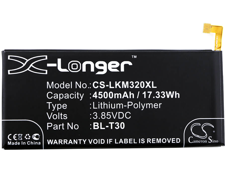 3.85V, 4500mAh, Li-Polymer Battery fits Tracfone, Fiesta Lte, L64vl, 17.325Wh