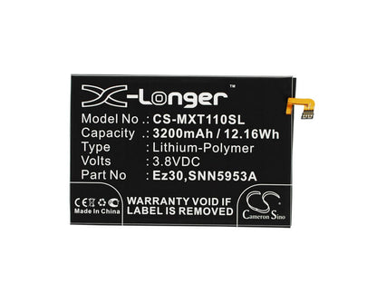 3.8V, 3200mAh, Li-Polymer Battery fits Motorola, Shamu, Xt1100, 12.16Wh