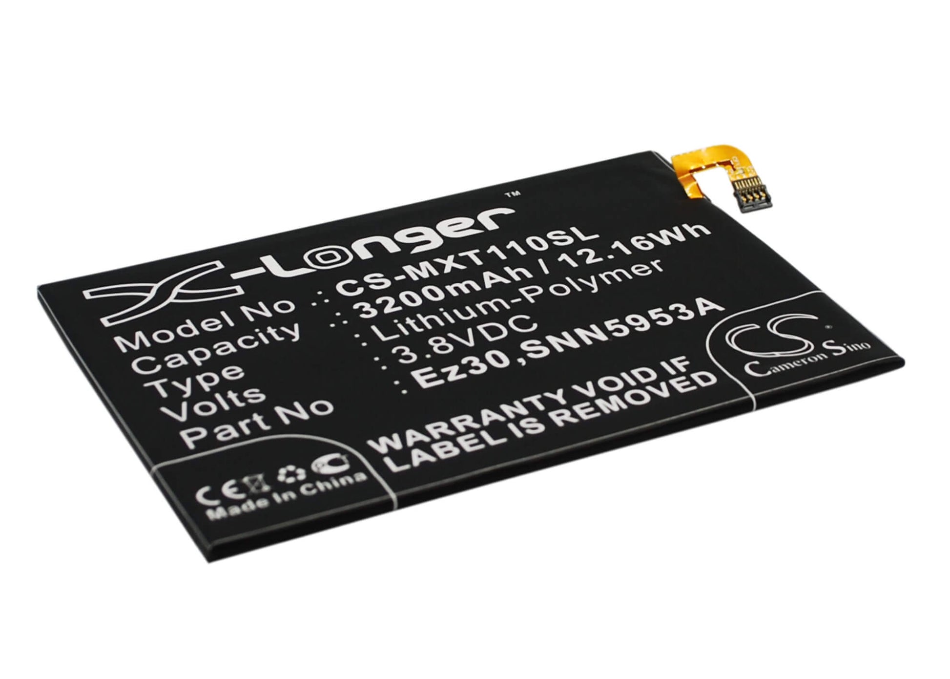 3.8V, 3200mAh, Li-Polymer Battery fits Motorola, Shamu, Xt1100, 12.16Wh