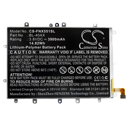 3.8V, 3900mAh, Li-Polymer Battery fits Infinix, Hot Note, X551, 14.82Wh