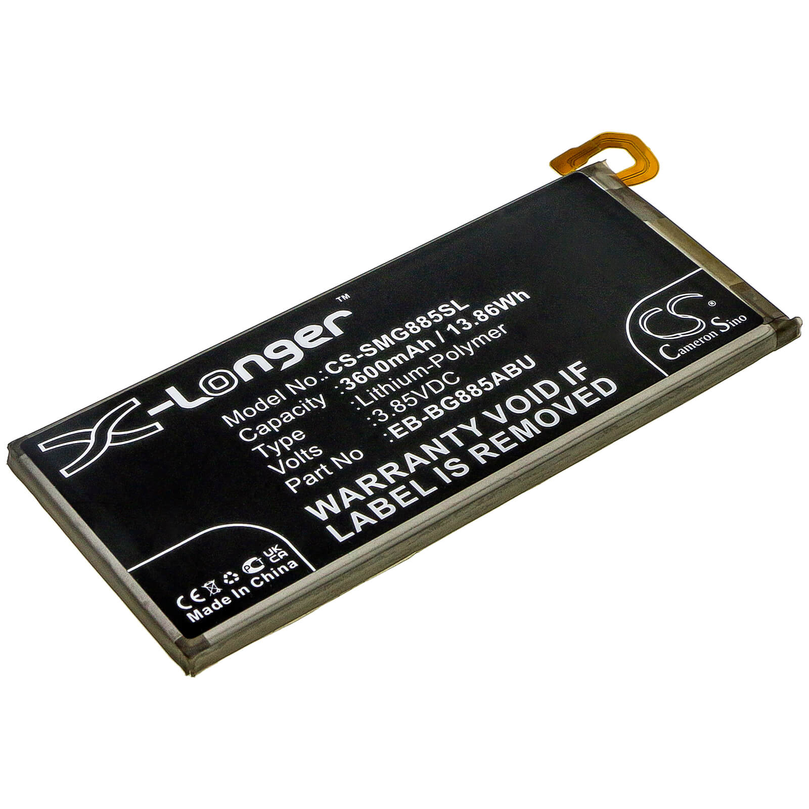 3.85V, 3600mAh, Li-Polymer Battery fits Samsung, Galaxy A8 Star, Galaxy A9 Star, 13.86Wh