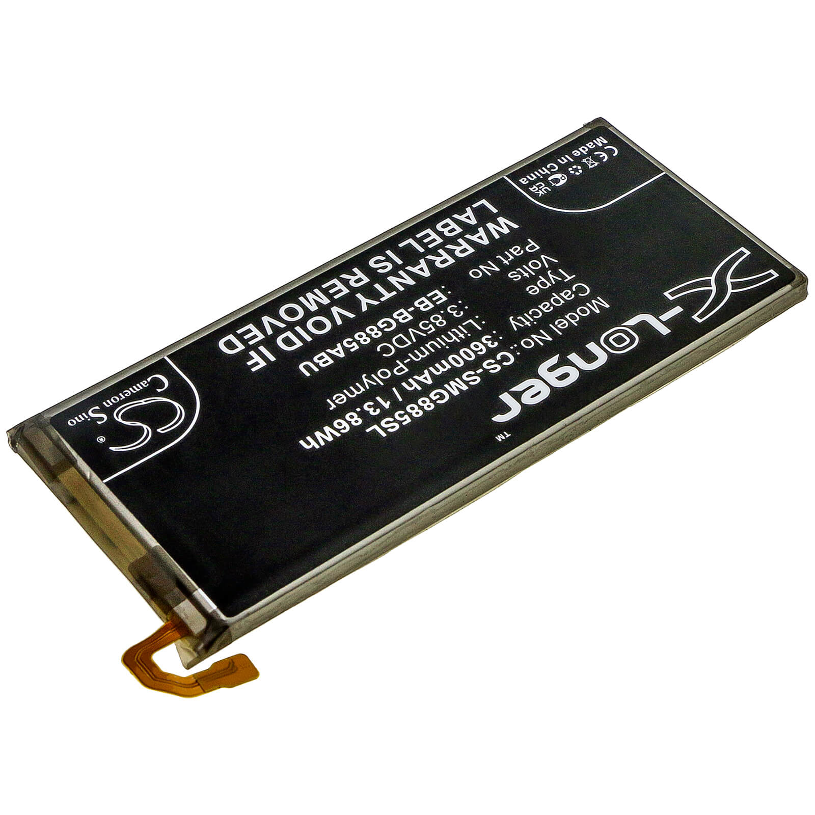 3.85V, 3600mAh, Li-Polymer Battery fits Samsung, Galaxy A8 Star, Galaxy A9 Star, 13.86Wh