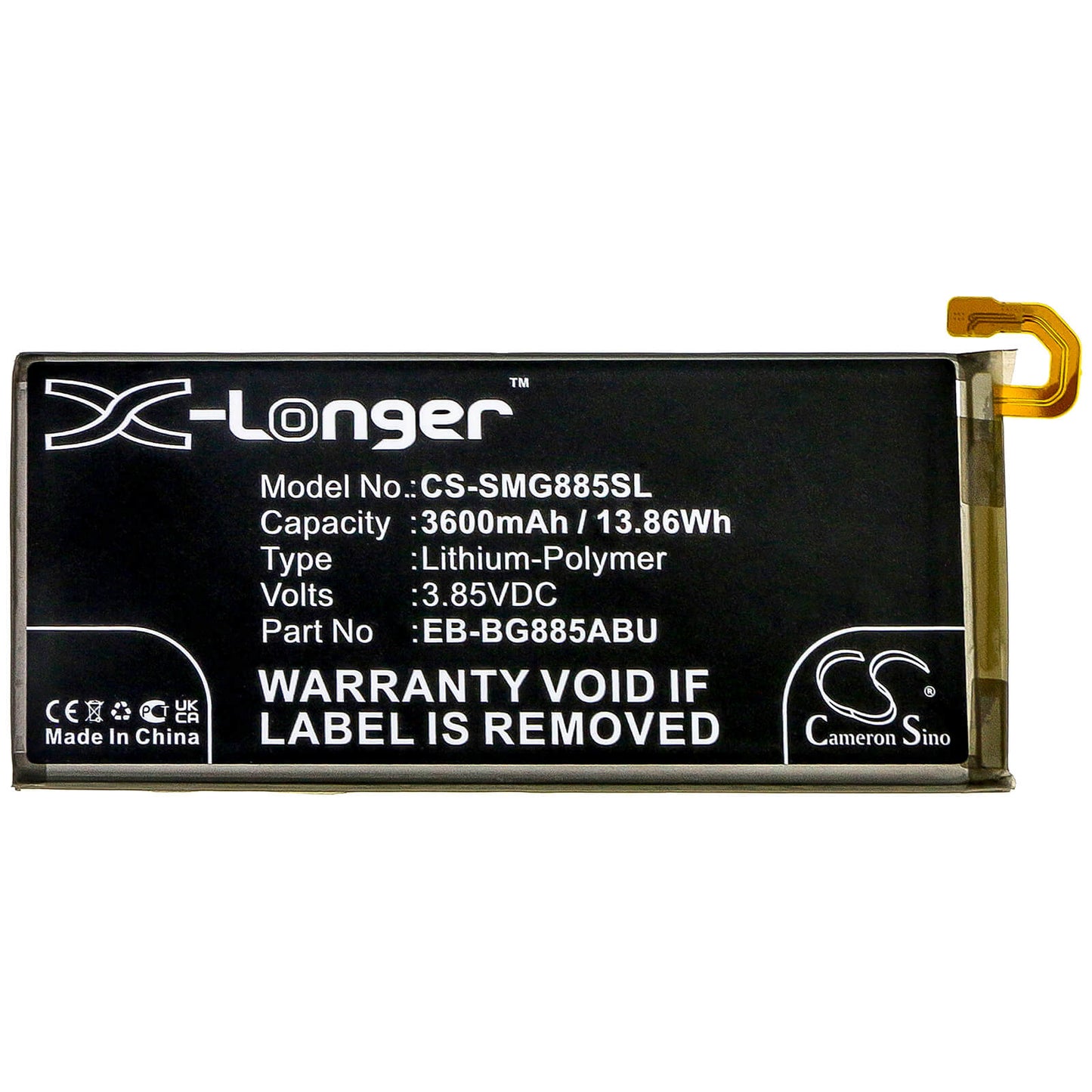 3.85V, 3600mAh, Li-Polymer Battery fits Samsung, Galaxy A8 Star, Galaxy A9 Star, 13.86Wh