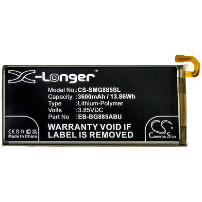 3.85V, 3600mAh, Li-Polymer Battery fits Samsung, Galaxy A8 Star, Galaxy A9 Star, 13.86Wh