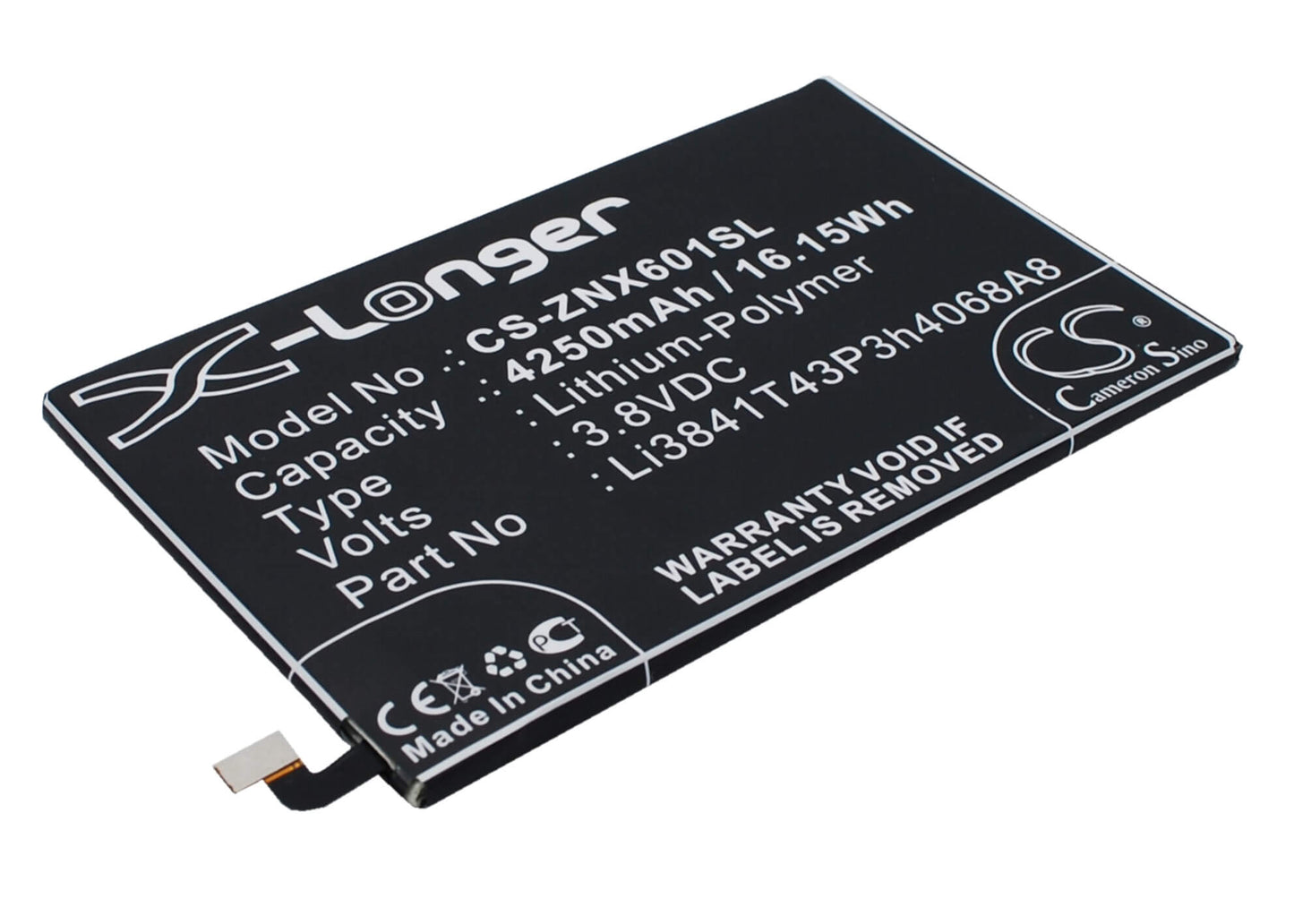3.8V, 4250mAh, Li-Polymer Battery fits Zte, Nubia X6, Nx601j, 16.15Wh