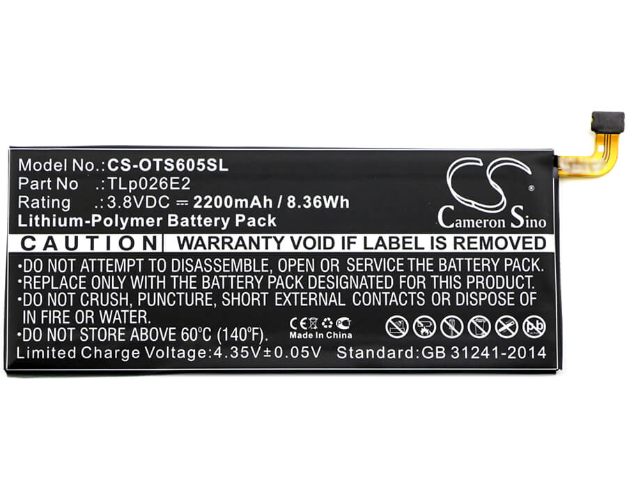 3.8V, 2200mAh, Li-Polymer Battery fits Blackberry, Dtek50, Dtek50 Lte Am Sth100-1, 8.36Wh