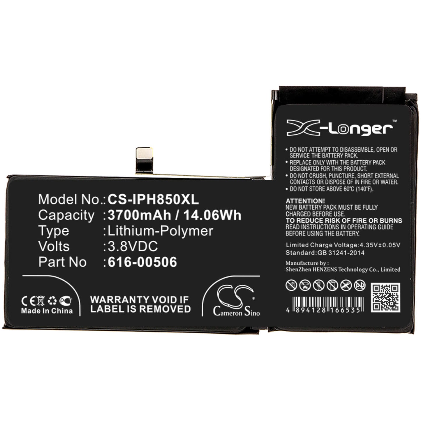 3.8V, 3700mAh, Li-Polymer Battery fits Apple, A1921, A2014, 14.06Wh